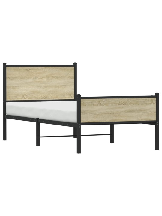 Kovový rám postele bez matrace dub sonoma 90 x 190 cm