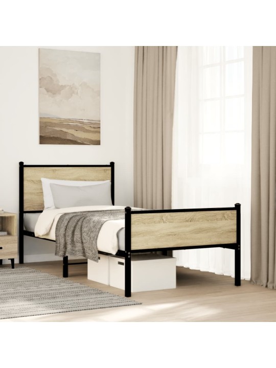 Kovový rám postele bez matrace dub sonoma 90 x 190 cm