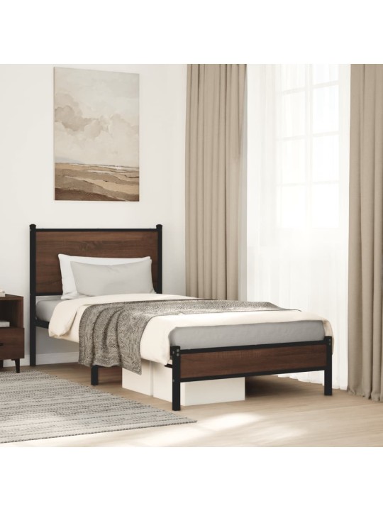 Kovový rám postele bez matrace hnědý dub 75 x 190 cm