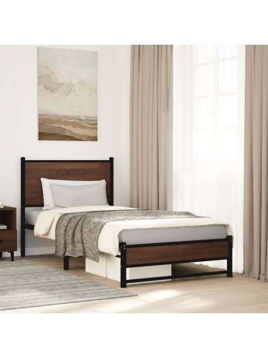 Kovový rám postele bez matrace hnědý dub 75 x 190 cm