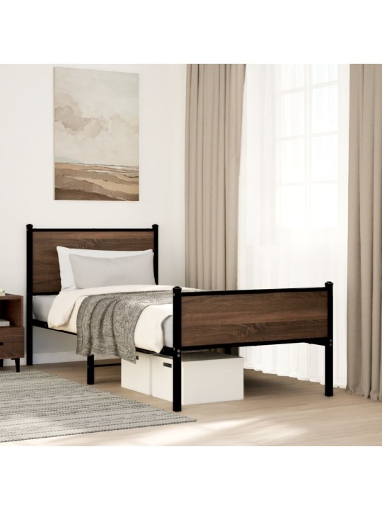 Kovový rám postele bez matrace hnědý dub 90 x 200 cm