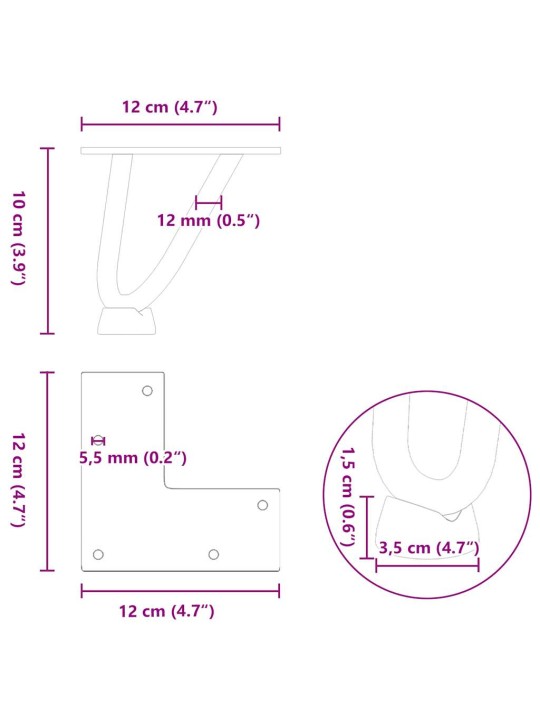 Nohy na konferenční stolek ve tvaru vlásenky 4 ks černé 10 cm masivní ocel