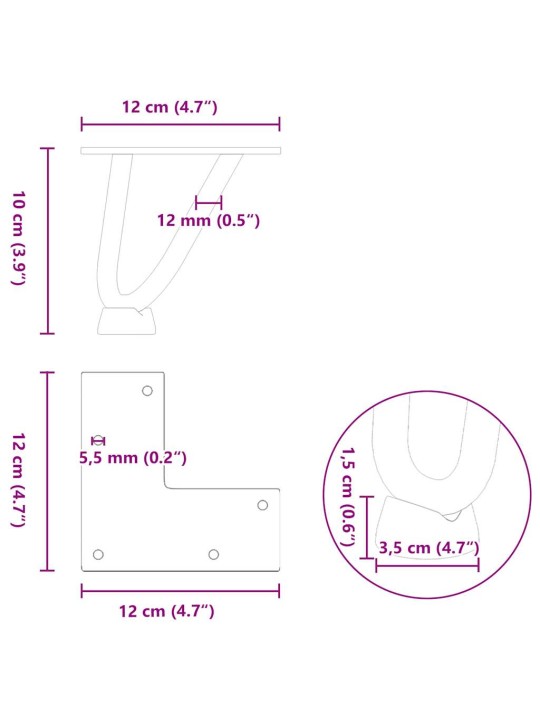 Nohy na konferenční stolek ve tvaru vlásenky 4 ks antracitové 10 cm masivní ocel