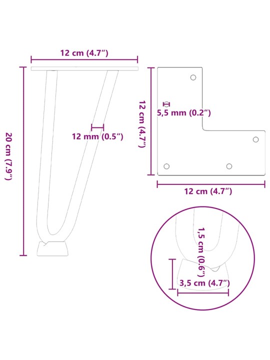 Nohy na konferenční stolek ve tvaru vlásenky 4 ks černé 20 cm masivní ocel