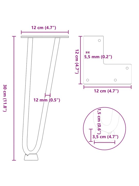 Nohy na konferenční stolek ve tvaru vlásenky 4 ks černé 30 cm masivní ocel