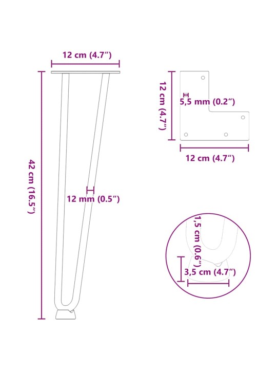 Nohy na konferenční stolek ve tvaru vlásenky 4 ks antracitové 42 cm masivní ocel