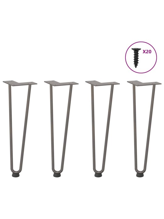Nohy na konferenční stolek ve tvaru vlásenky 4 ks, přírodní ocel, 42 cm, masivní ocel