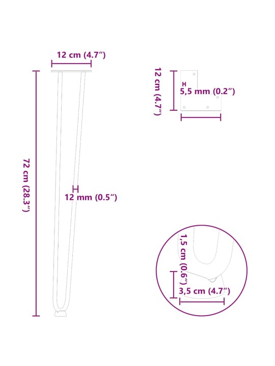 vlásenkové nohy pro konzolové stolky 4 ks bílé 72 cm masivní ocel