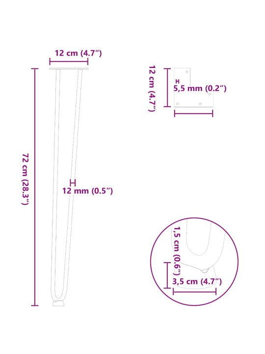 vlásenkové nohy pro konzolové stolky 4 ks antracitové 72 cm masivní ocel