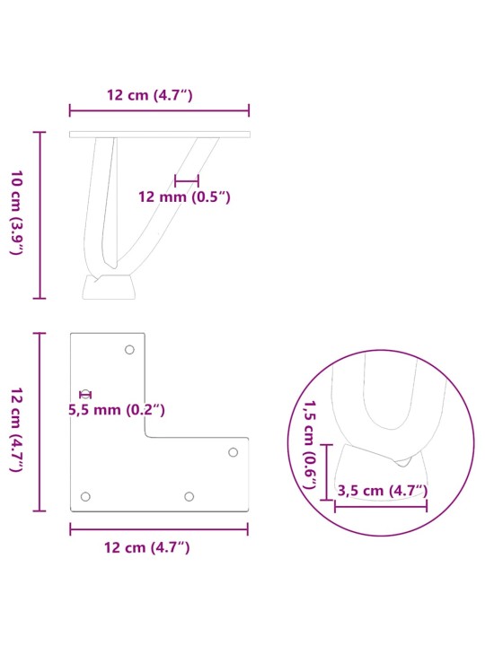 Nohy na konferenční stolek ve tvaru vlásenky 4 ks bílé 10 cm masivní ocel