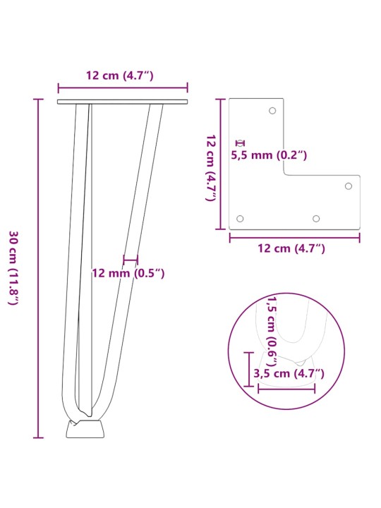 Nohy na konferenční stolek ve tvaru vlásenky 4 ks antracitové 30 cm masivní ocel