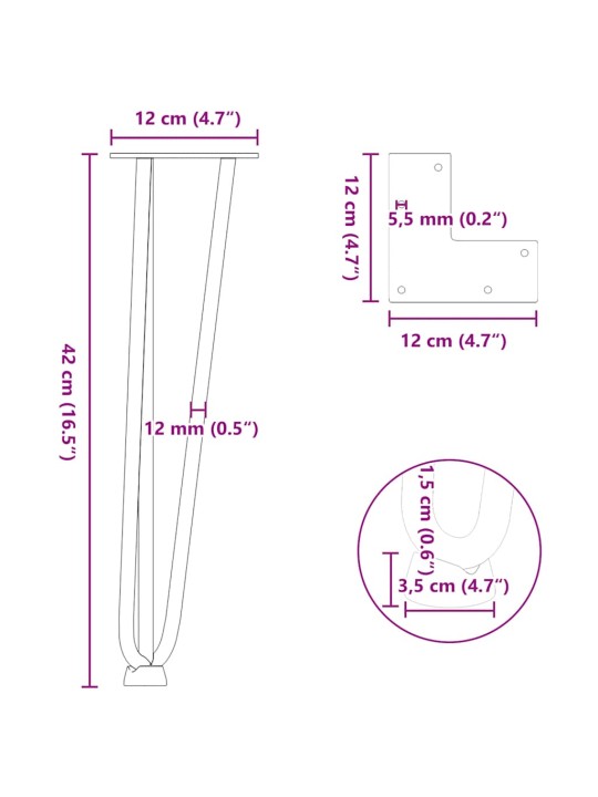 Nohy na konferenční stolek ve tvaru vlásenky 4 ks antracitové 42 cm masivní ocel