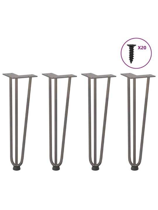 Nohy na konferenční stolek ve tvaru vlásenky 4 ks, přírodní ocel, 42 cm, masivní ocel