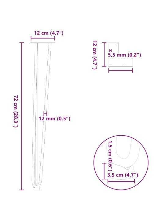 vlásenkové nohy pro konzolové stolky 4 ks černé 72 cm masivní ocel