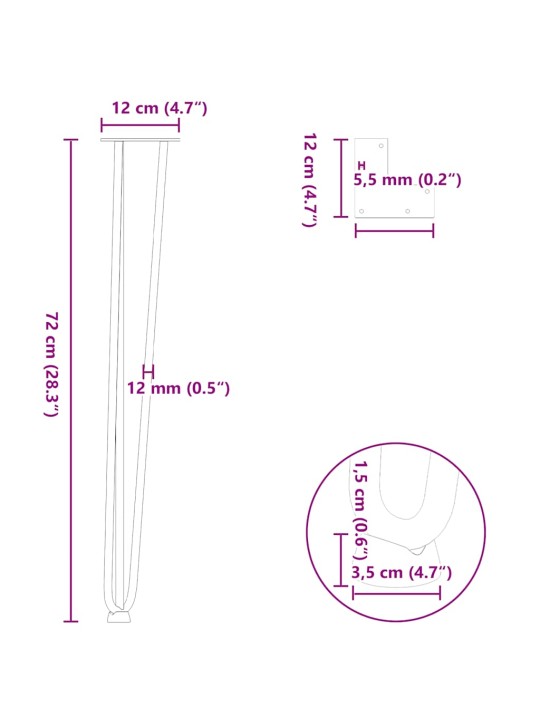 vlásenkové nohy pro konzolové stolky 4 ks bílé 72 cm masivní ocel
