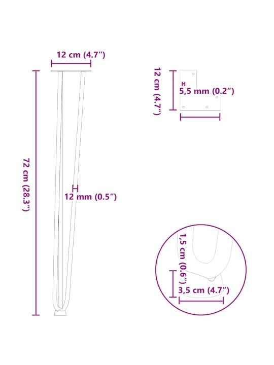 vlásenkové nohy pro konzolové stolky 4 ks antracitové 72 cm masivní ocel
