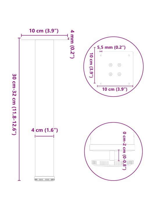 Nohy konferenčního stolku 4 ks přírodní ocel 30-32 cm ocel