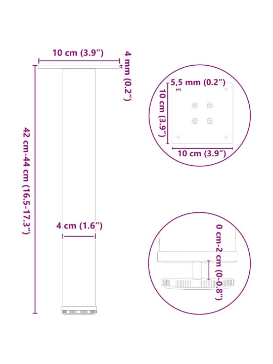 Nohy ke konferenčnímu stolku 4 ks bílé 42-44 cm ocelové