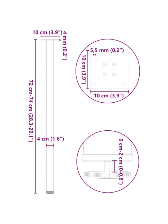 Nohy konzolového stolku 4 ks antracitové 72-74 cm ocelové