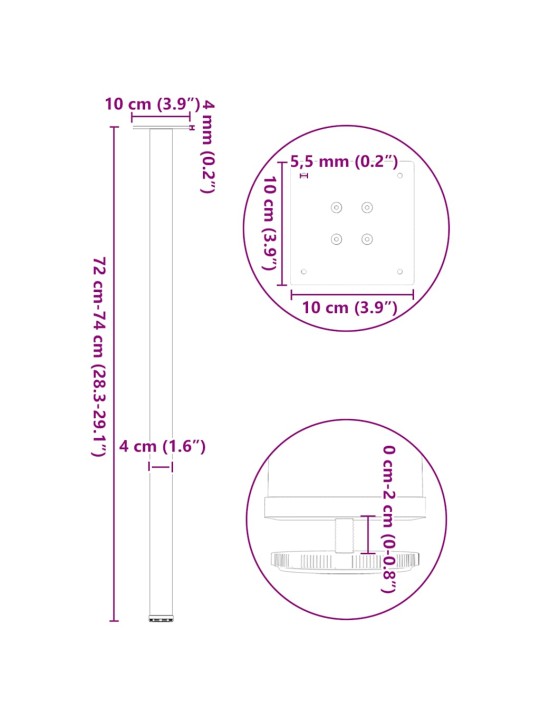Nohy konzolového stolku 4 ks přírodní ocel 72-74 cm ocel