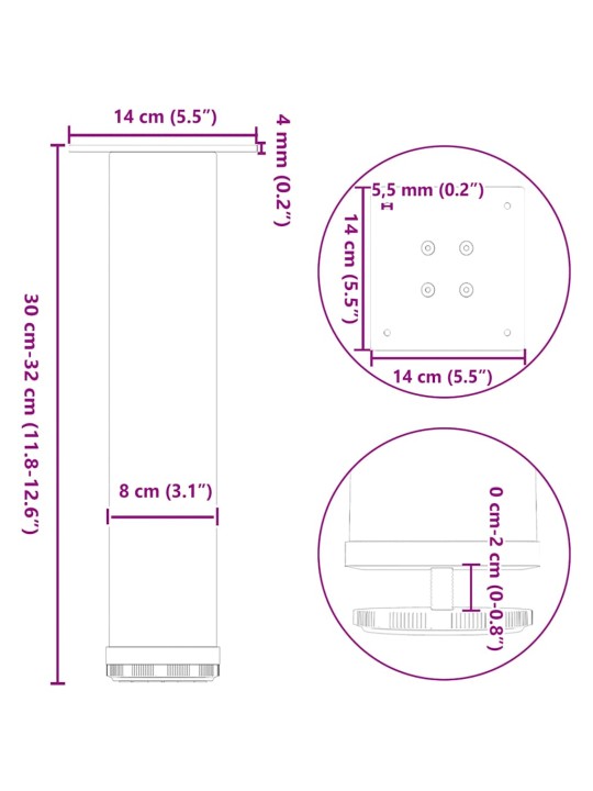 Nohy ke konferenčnímu stolku 4 ks antracitové 30-32 cm ocelové