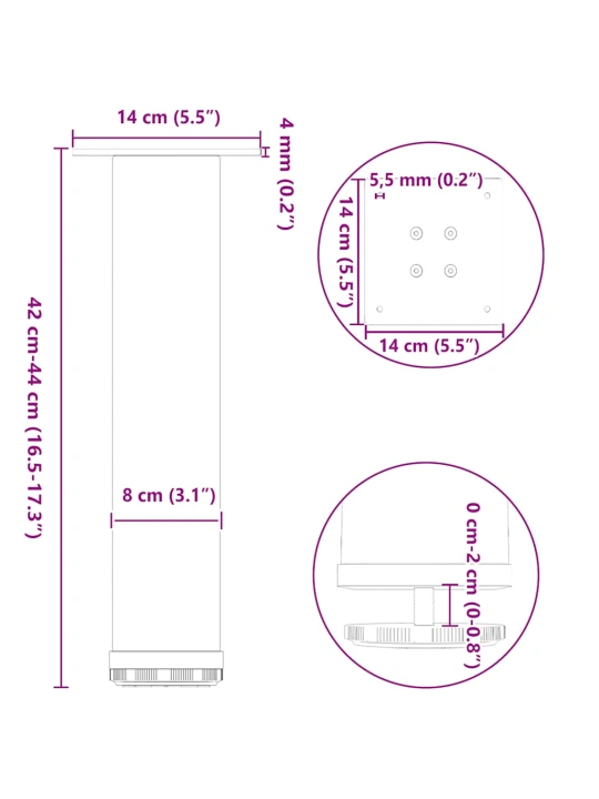 Nohy konferenčního stolku 4 ks přírodní ocel 42-44 cm ocel