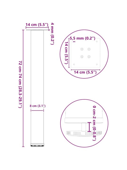 Nohy konzolového stolku 4 ks přírodní ocel 72-74 cm ocel