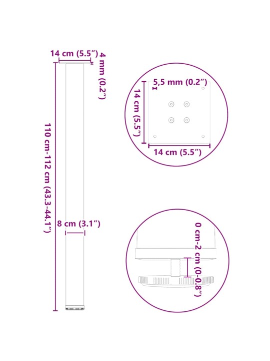 Nohy barového stolu 4 ks černé 110–112 cm ocelové