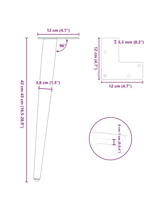 Nohy konferenčního stolku kuželového tvaru 4 ks černé 42-43 cm ocelové