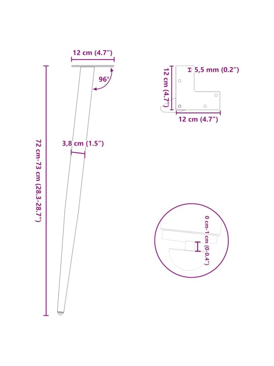 Nohy konzolového stolku kuželového tvaru 4 ks přírodní ocel 72-73 cm ocel