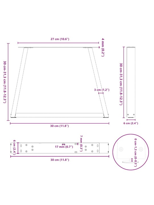 Nohy konferenčního stolku ve tvaru v, 2 ks, černé, 30 x (30-31,3) cm, ocel