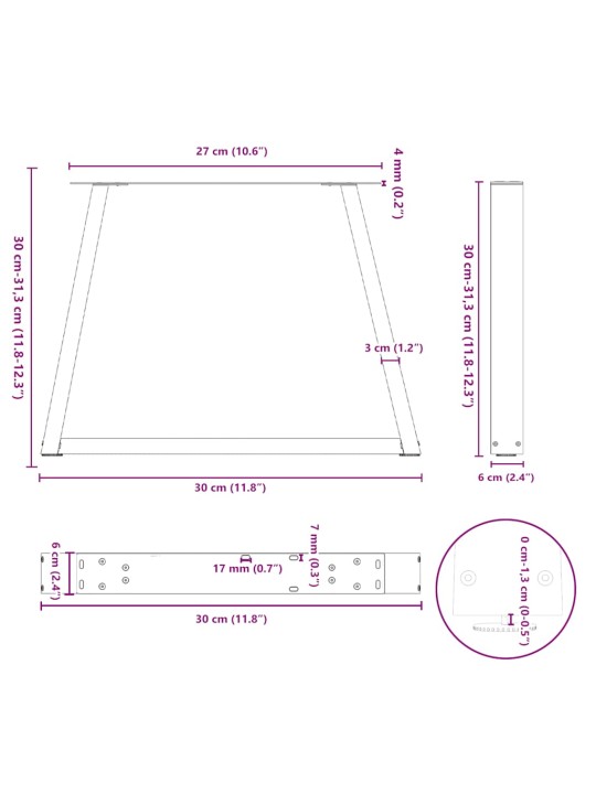 Nohy konferenčního stolku ve tvaru v, 2 ks, bílé, 30 x (30-31,3) cm, ocel