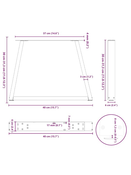 Nohy konferenčního stolku ve tvaru v, 2 ks, černé, 40 x (30-31,3) cm, ocel