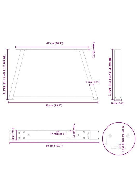 Nohy konferenčního stolku ve tvaru v, 2 ks, bílé, 50 x (30-31,3) cm, ocel