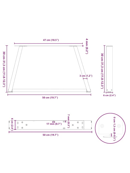 Nohy konferenčního stolku ve tvaru v 2 ks antracitové 50 x (30-31,3) cm ocelové