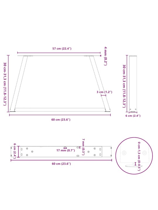 Nohy konferenčního stolku ve tvaru v, 2 ks, černé, 60 x (30-31,3) cm, ocel