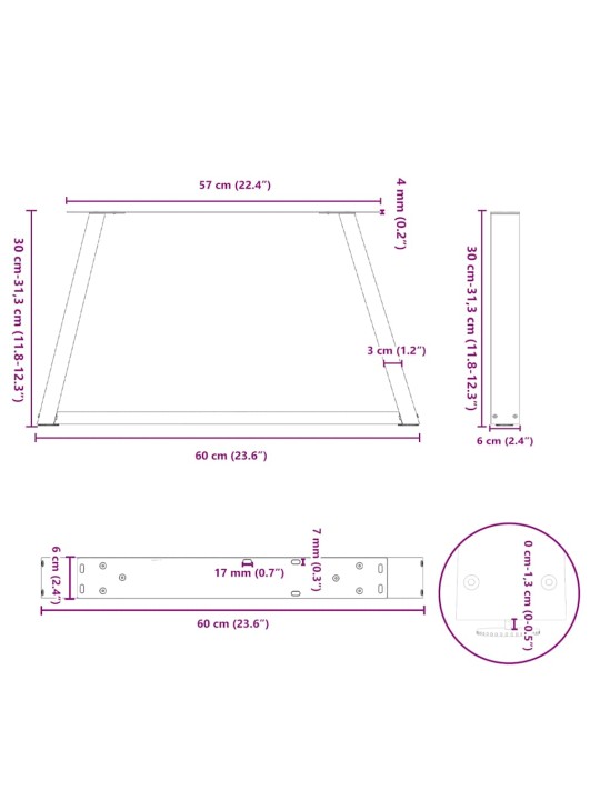 Nohy konferenčního stolku ve tvaru v, 2 ks, bílé, 60 x (30-31,3) cm, ocel