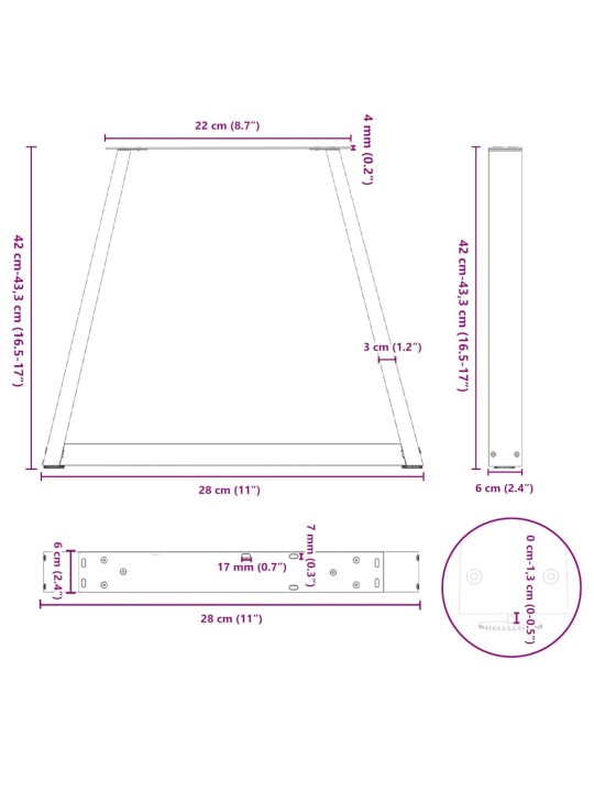 Nohy konferenčního stolku ve tvaru v, 2 ks, černé, 28 x (42-43,3) cm, ocel