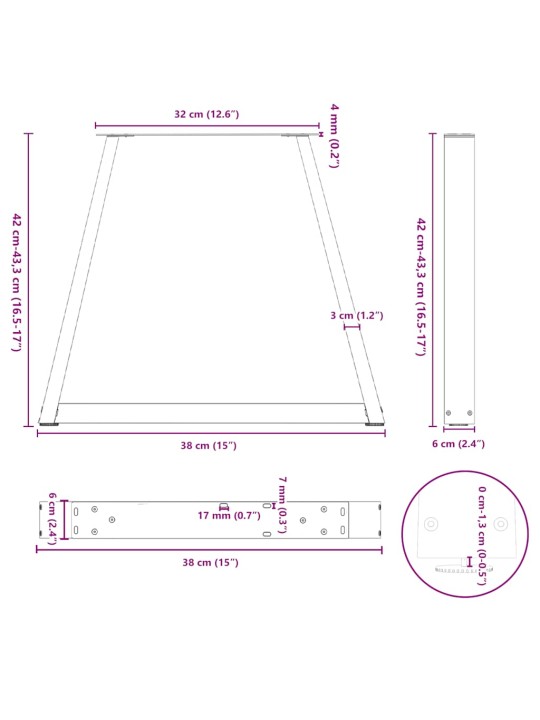 Nohy konferenčního stolku ve tvaru v, 2 ks, černé, 38 x (42-43,3) cm, ocel
