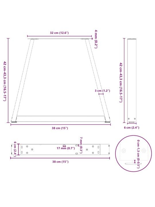 Nohy konferenčního stolku ve tvaru v 2 ks antracitové 38 x (42-43,3) cm ocelové