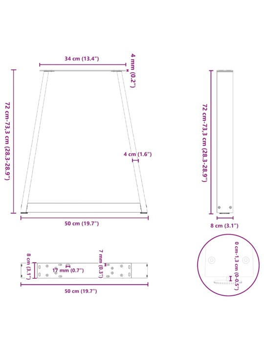 Nohy k jídelnímu stolu ve tvaru V, 2 ks, černé, 50 x (72-73) cm, ocel
