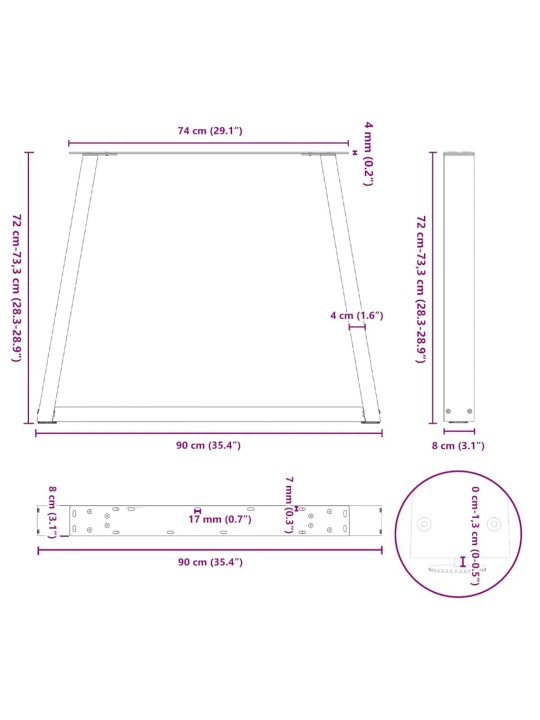 Nohy k jídelnímu stolu ve tvaru v, 2 ks, černé, 90 x (72-73,3) cm, ocel