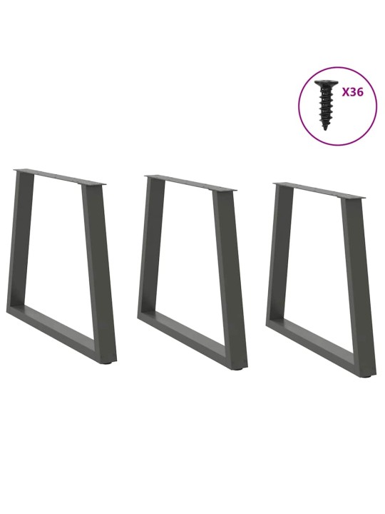 Nohy k jídelnímu stolu ve tvaru v, 3 ks, antracitové, 70 x (72-73,3) cm, ocel