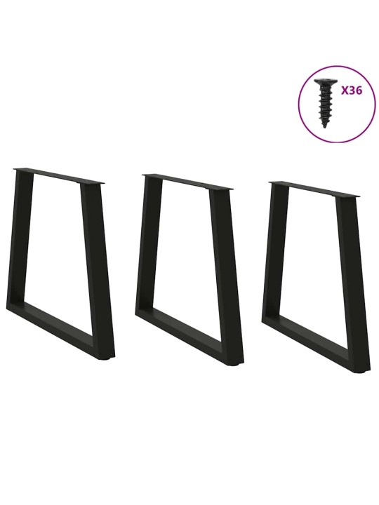 Nohy k jídelnímu stolu ve tvaru v, 3 ks, černé, 80 x (72-73,3) cm, ocel