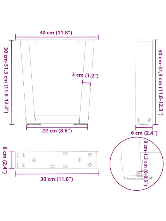 Nohy konferenčního stolku ve tvaru v, 2 ks, černé, 30 x (30-31,3) cm, ocel