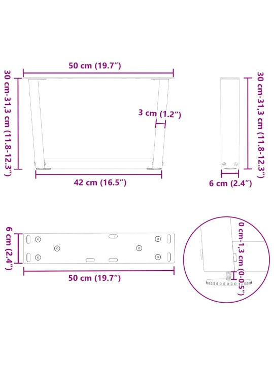 Nohy konferenčního stolku ve tvaru v, 2 ks, bílé, 50 x (30-31,3) cm, ocel