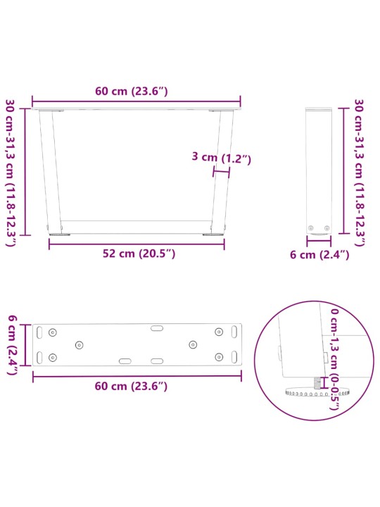 Nohy konferenčního stolku ve tvaru v, 2 ks, černé, 60 x (30-31,3) cm, ocel