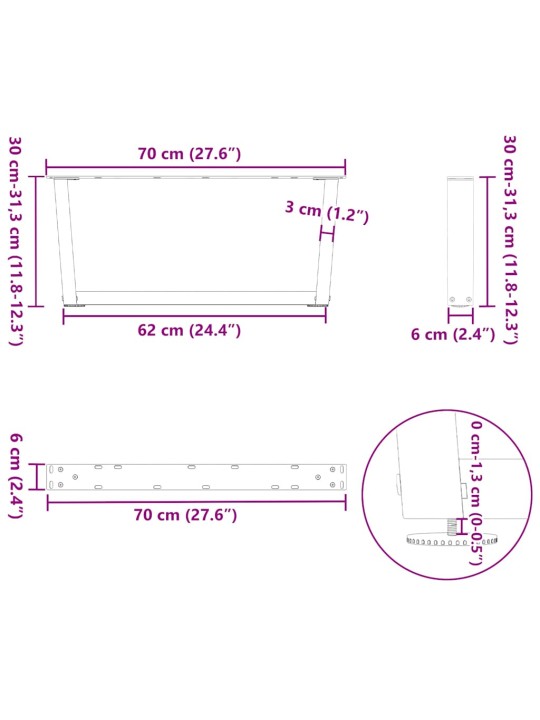 Nohy konferenčního stolku ve tvaru v, 2 ks, černé, 70 x (30-31,3) cm, ocel