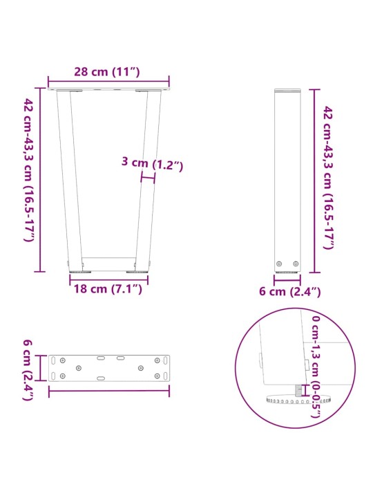 Nohy konferenčního stolku ve tvaru v, 2 ks, černé, 28 x (42-43,3) cm, ocel