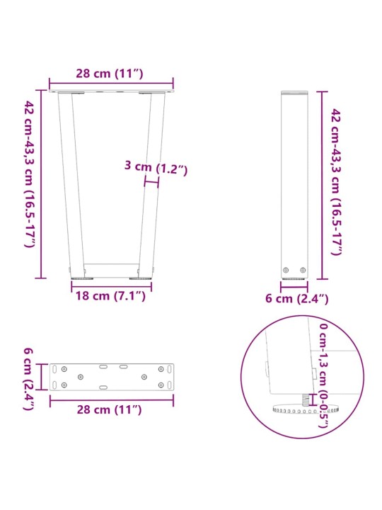 Nohy konferenčního stolku ve tvaru v, 2 ks, bílé, 28 x (42-43,3) cm, ocel